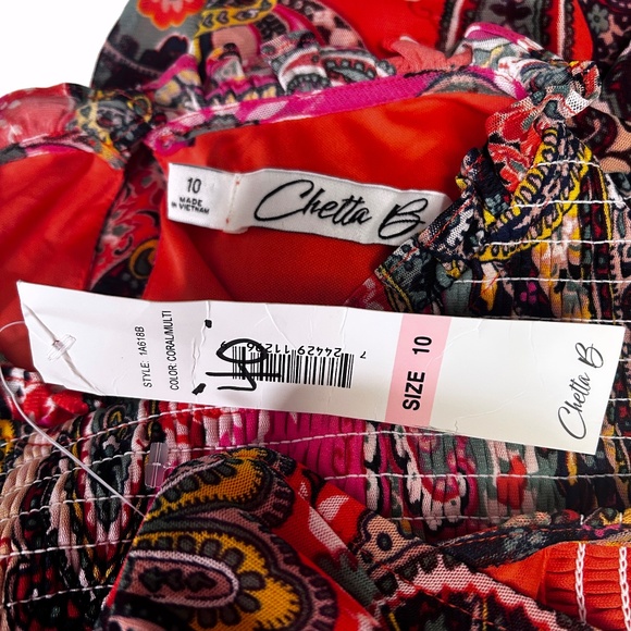 Chetta B Paisley Shift Dress Flowy Colorful Sleeveless Keyhole Shirred Smocked - Picture 14 of 16